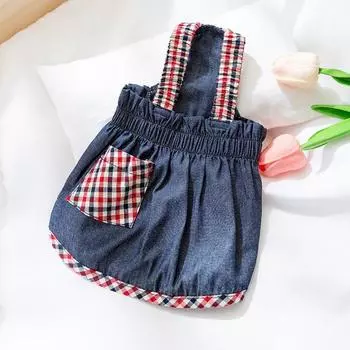 Spring and summer thin breathable pet clothing denim small teddy than bear cat vest puppy dog clothes L (recommended weight 8-5.5 kg)