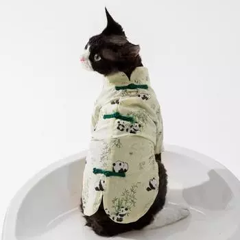 Spring and summer thin cat skirt pet cheongsam full of printed cat teddy than bear dog clothing national style cat clothes M (recommended weight 5-4 kg)