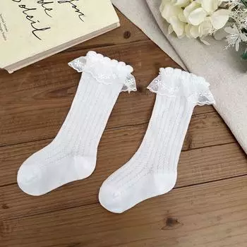 Spring and Summer Thin Children s Long Stockings Breathable Mesh Lace Princess Baby Girl Cotton Boneless Baby Calf Socks S 0-1Y