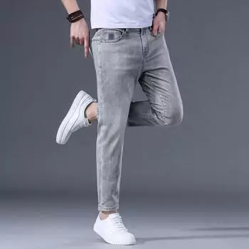 Spring and Summer Thin Men s Jeans Slim and Straight 9-point Pants 28