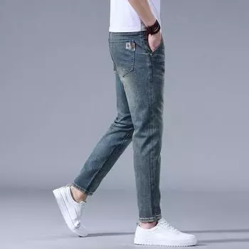 Spring and Summer Thin Men s Jeans Stretchy Slim and Straight 9-point Pants 28