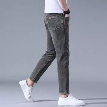 Spring and Summer Thin Men s Jeans Stretchy Slim and Straight 9-point Pants 27