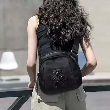 Spring and Summer Women s Bag 2025 New Arrival High-End Messenger Bag Women s Bag Oxford Cloth Shell Bag Waterproof Lightweight Shoulder Bag Black Bear [back with zipper pocket]]