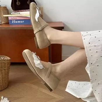 Spring and summer women s shoes low-heeled casual Mary Jane single shoes bow retro shallow-mouth pedals Korean version soft-sided flats 35 чёрный