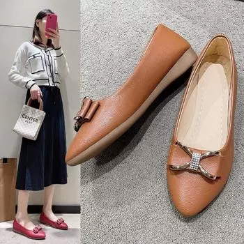 Spring and Summer Women s Shoes with Bow Bean Shallow Mouth Pointed Toe Low Heel Flat Bottom and Rhinestone 35 белый