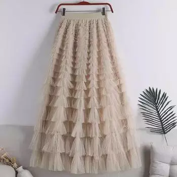 Spring & Autumn 2023 White Fairy Pleated Gauze Skirt for Women Medium
