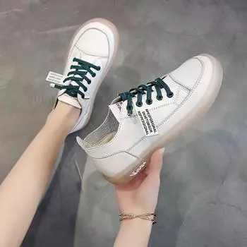 Spring Autumn 2024 New Fashion Sneakers Shoes Women Flats Shoes Woman Soft Bottom Lace-Up Low Cut Zapatos De Mujer High Quality 35 бежевый