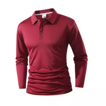 Spring, Autumn and Winter New Polo Shirt Men s Lapel Long Sleeve T-Shirt Top Business Casual XXS красный