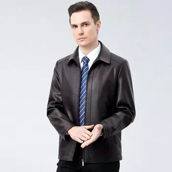 Spring, Autumn and Winter New Sheepskin Leather Jacket Men s Lapel Dad s Motorcycle Leather Jacket Middle-aged Jacket Top 170