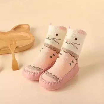 Spring Autumn Baby Cute Cartoon Animal Floor Socks Cotton Warm Shoes with Rubber Anti Slip Sole for Infant Girls Boys Slipper 6-10 months(12cm)
