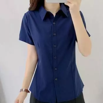 Spring Autumn Black White Shirt Women s Slim Fit Short Sleeved Work Shirt Work Clothes Professional Dress Formal Top Blouses & Shirts S