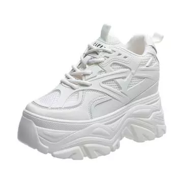 Spring Autumn Breathable Mesh Sneakers Hidden Increasing Sport Shoes Woman Wedge Casual Chunky Shoes High Platform Shoes 9CM 34 бежевый