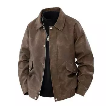 Весна Осень Бизнес Повседневные Куртки Мужская Мода Свободные Молнии Отложной Воротник Однотонные Верхняя Одежда Пальто Мужское Высокое Качество Пальто 2XL коричневый