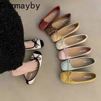 Spring Autumn Butterfly-knot Women Mary Jane Shoes Fashion Shallow Slip On Shoes Concise Soft Sole Flats Shoes 35 хаки