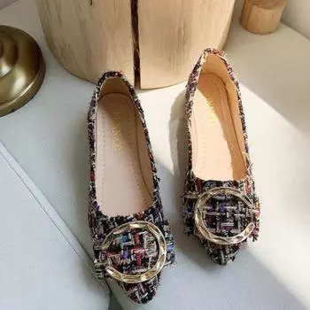 Spring Autumn Casual Fashion Pointed Toe Fabric High Heels Comfortable Simple Metal Decorated Low Heel Women s Shoes NO:A1701 35