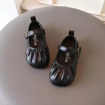 Spring Autumn Children s Leather Shoes Breathable Girls Flat Shoes Causal Simple Style Versatile Non-slip Kids Mary Jane Shoes 22 чёрный