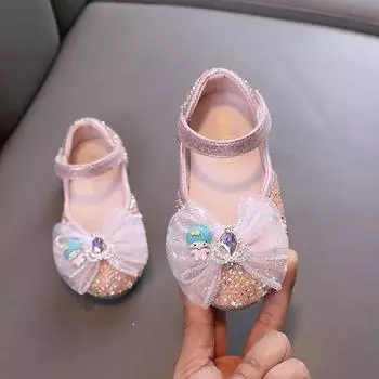 Spring Autumn Children s Leather Shoes Shallow Causal Ballet Flats for Girls Fashion Cute Bowtie Kids Princess Sequins Shoes New 21 золотой