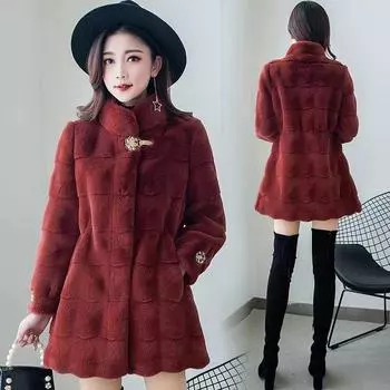 Spring Autumn Coat Fashion Design Thin Wild Temperament High-End Imitation Mink Jacket Ladies Trend Thick XXXXL серый