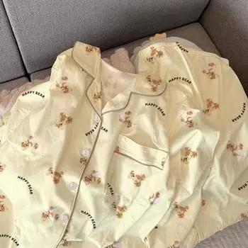 Весна Осень Милый Сетчатый Девочки Пижамный Комплект Длинный Рукав Для Отдыха Пижамы Женщин Свободная Ночная Рубашка Домашняя Одежда Костюм M