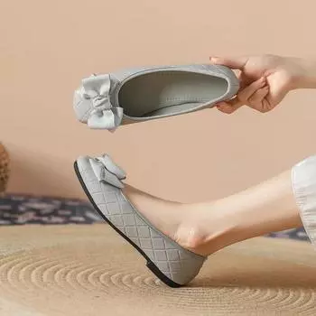 Spring Autumn Elegant Bowknot Ballerina Flat Women s Round Toe Comfort Slip-On Ladies Loafers Footware Mules Zapatillas Mujer 35 серый