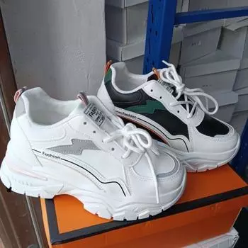 Весна Осень Модные Новые Женские Вулканизированные Туфли Круглый Носок Толстая Подошва Повседневные и Удобные Спортивные Женские Прогулочные Туфли 36