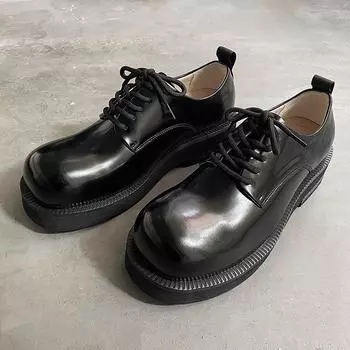 Весна Осень Модные толстые подошвы на шнуровке женские и мужские туфли без застежек Повседневные пары на открытом воздухе Универсальные лаконичные однотонные туфли для женщин 36 чёрный