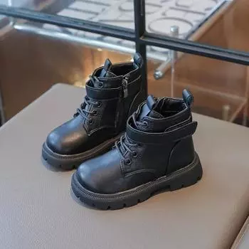 Spring Autumn Girls Ankle Boots Black Brown Versatile Kid s Shoes Fashion Causal Children School Short Leather Boots Side Zipper 26 коричневый