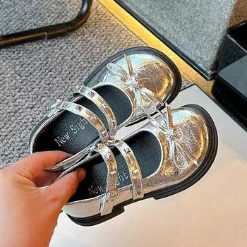 Spring Autumn Girls Princess Leather Shoes Causal Kids Thick Soled Mary Jane Shoes Fashion Black Silver Versatile Children Shoes 26 чёрный