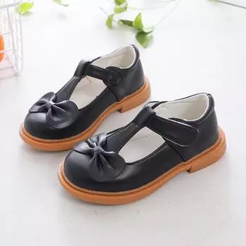 Spring Autumn Girls Shoes Children Casual Flats Kids Princess Leather Shoes with Bow-knot T-strap School Wedding Shoes Soft Chic 26 (inner 16.2cm) коричневый