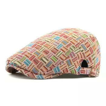 Spring Autumn Hat Women s Retro Plaid Beret Color Block British Peaked Cap розовый