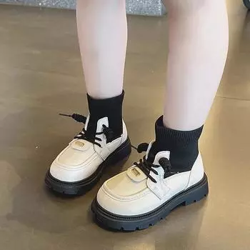 Spring Autumn Kids Boots for Girl Patchwork Fashion Princess Socks Boots Causal Versatile Children Platform Ankle Boots Simple 26 чёрный