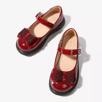 Spring Autumn Kids Leather Shoe Sweet Elegant Children Princess Shoes Fashion Glossy PU Bowknot Girls Party Shoes Thick Bottom 26 чёрный