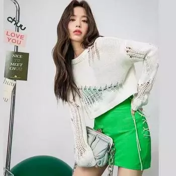 spring Autumn Knitwear Crop Tops Women Pullover Sweaters Fashion long Sleeve hollow out Elastic Casual solid y2k Knitted Sweater One Size