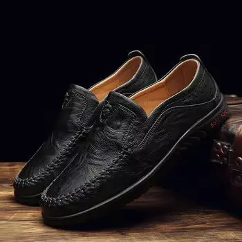 Spring Autumn Leather Classic Mens Slip on Shoes Lightweight Male Comfortable Walking Shoe New All-match for Men Business Shoes 38 чёрный
