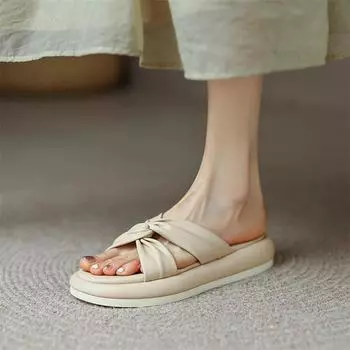 Весенне-осенние кожаные шлепанцы с открытым носком, женские сандалии на плоской подошве, женская обувь, модная женская обувь на платформе, современные тапочки 34 абрикосовый