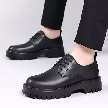 Spring Autumn Leather Platform Shoes Men Fashion Korean Non-slip British Casual Men s Shoes Solid Color Work Shoe Male 37