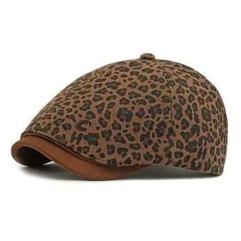 Spring Autumn Leopard Hat Women s Retro Beret Six-Piece Cap Painted Hat Newsboy Cap кофейный