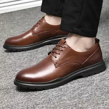 Spring Autumn Men Fashion Leather Shoes British Style Casual Dress Formal Business Oxfords Comfortable Wedding Party Shoes 37 коричневый