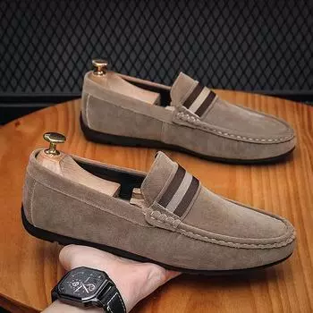 Spring Autumn Men s Casual Loafers Suede Loafers For Men Soft Driving Moccasins Slip-on Flats Male Outdoor Light Walking Shoes 38 хаки