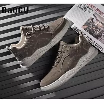 Spring Autumn Men s Casual Sneakers Comfortable Breathable Leather Sport Shoes Lace-up Outdoor Running Student Lace-up Non-slip 39