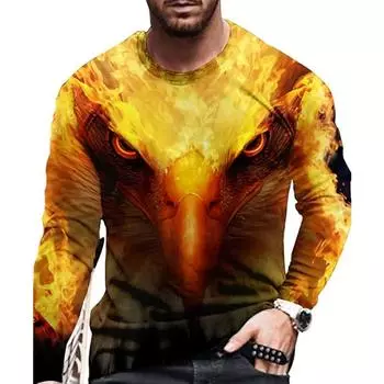 Spring Autumn Men s Loose Long Sleeved Printed Casual Beach Round Neck T-shirt Men s S