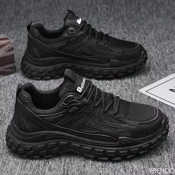 Spring Autumn Men s Sneakers New Trend Mesh Lace Up comfort shoes Thick Sole Versatile Sneaker Casual Work trendy flat Zapatos 39 чёрный