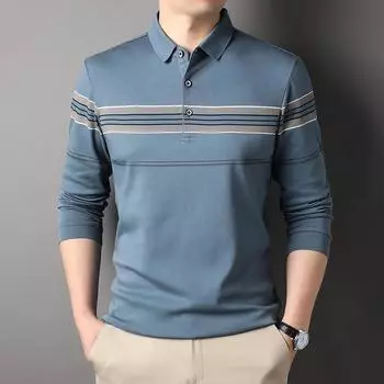 Весна Осень Мужская приталенная деловая повседневная рубашка поло Мужская рубашка поло с длинным рукавом с вышивкой Мужская индивидуальная спортивная рубашка поло размера плюс XXXL синий