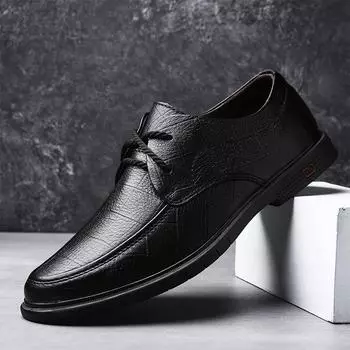 Spring Autumn Mens Shoes High Quality Genuine Leather Business Shoes Men Casual Leather Shoe Retro Lace -Up Formal Oxford For Men 44 чёрный