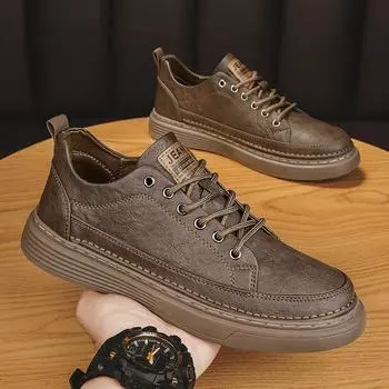 Spring Autumn New British Casual Leather Shoes Men s Korean Version Trend Versatile Board Shoes Men s Business Dress Shoes Men s 38 чёрный