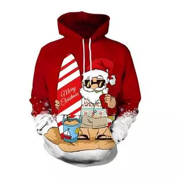 Spring Autumn New Men 3D Digital Print Christmas Casual Long Sleeve Hoodies Men Sport Pullover Sweatshirt Tops M красный
