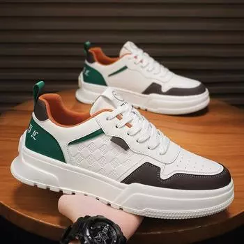 Весна Осень Новые Туфли для Мужчин Кожаные Повседневные Туфли Тренд Плоские Кроссовки Для Скейтбординга Уличные Крутые Кроссовки На Шнуровке 38 бежевый