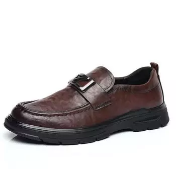 Spring Autumn New Thick Soled Loafers Massage Sole Men s Interview Business Shoes Men s Leather Casual Shoes Low Cut Lightweight 38 чёрный