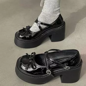 Весенне-осенние сексуальные элегантные туфли на толстой подошве для вечеринки, модные новые туфли с квадратным носком и толстым каблуком, украшенные бантом, на высоком каблуке 37