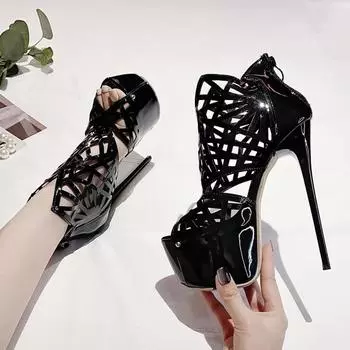 Spring Autumn Solid Round Toe Extreme High Heels Stripper Pole Dance Shoes Fashion Lace Up Women Platform Pumps Size 35-42 35 чёрный